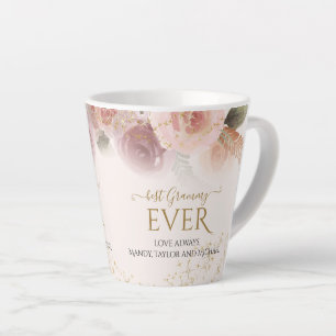 Tasse Latte Élégant Blush Floral Meilleur Grammy Ever Gold S