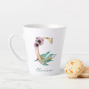 Tasse Latte Élégant feuillage flou C aquarelle