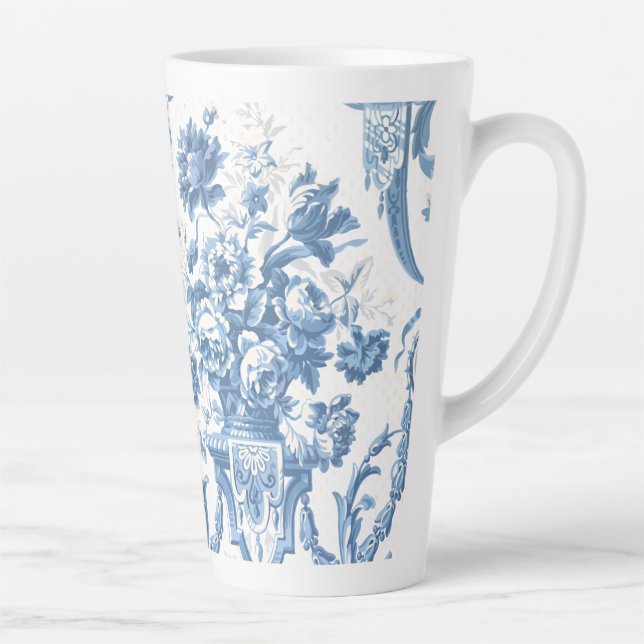 Tasse Latte Élégant Floral Anglais Bleu Blanc Pays Chalet (Droite)