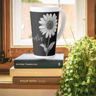 Tasse Latte Élégant floral noir et blanc