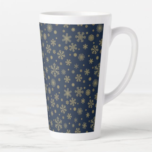 Tasse Latte Elegant Gold Snowflake Winter Pattern (Droite)
