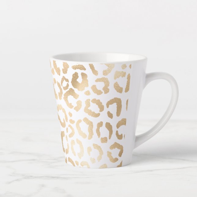 Tasse Latte Elegant Gold White Leopard Cheetah Animal Print (Droite)