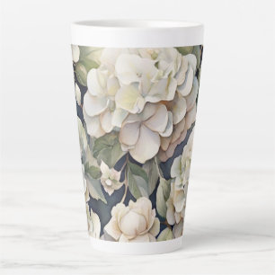Tasse Latte Elégant ivoire rose marine couleur aquarelle fleur