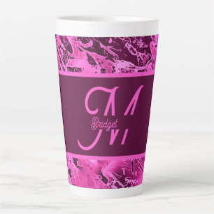 Tasse Latte Élégant marbre rose audacieux Monogramme Typograph