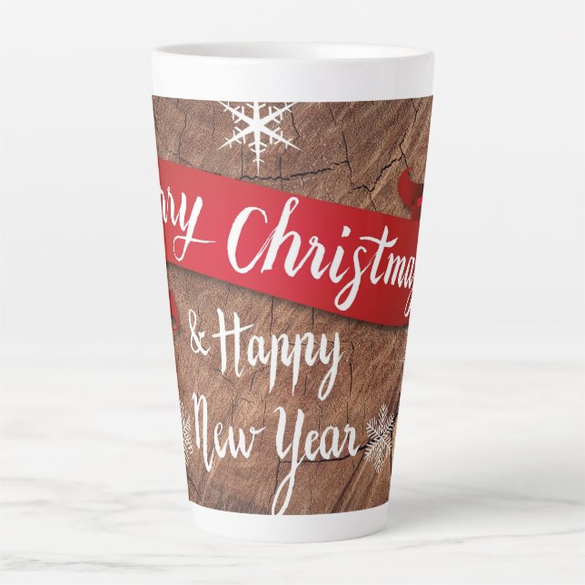 Tasse Latte Elegant Merry Christmas Script White Snowflakes (Devant)