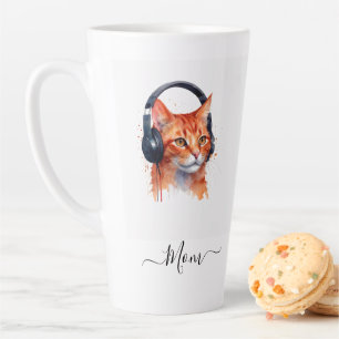 Tasse Latte Elégant Moderne Chat Maman Aquarelle Orange