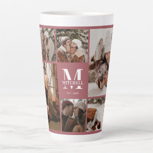 Tasse Latte Élégant moderne Famille Photo Collage Monogramme