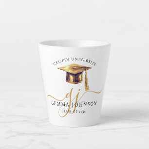 Tasse Latte Élégant monogramme de graduation en écriture dorée