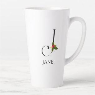 Tasse Latte Élégant Monogramme de vacances Initiale J et Nom