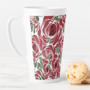 Tasse Latte Elégant Motif Rose Vintage - Rouge & Vert Floral