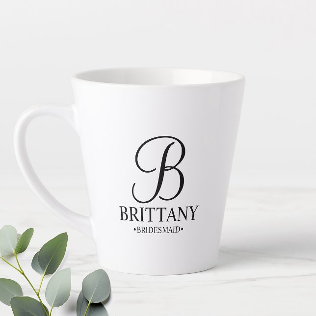 Tasse Latte Élégant Noir et Blanc Personnalisé Bridesmaid Co (Créateur téléchargé)