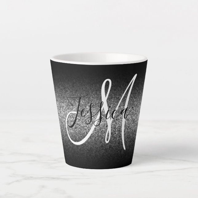 Tasse Latte Élégant noir Ombre Parties scintillant argent Mono (Devant)