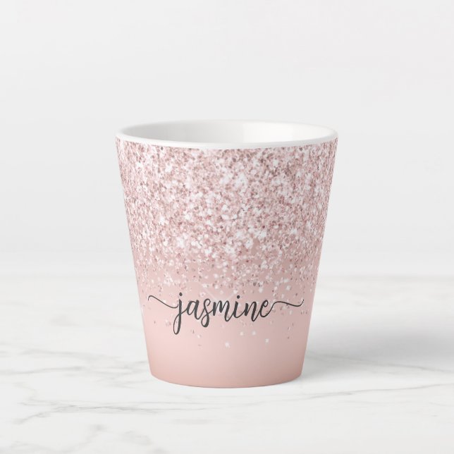 Tasse Latte Élégant Rose Rose Gold Parties scintillant Monogra (Devant)