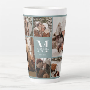 Tasse Latte Élégant Sage Green Family Photo Collage Garde-phot