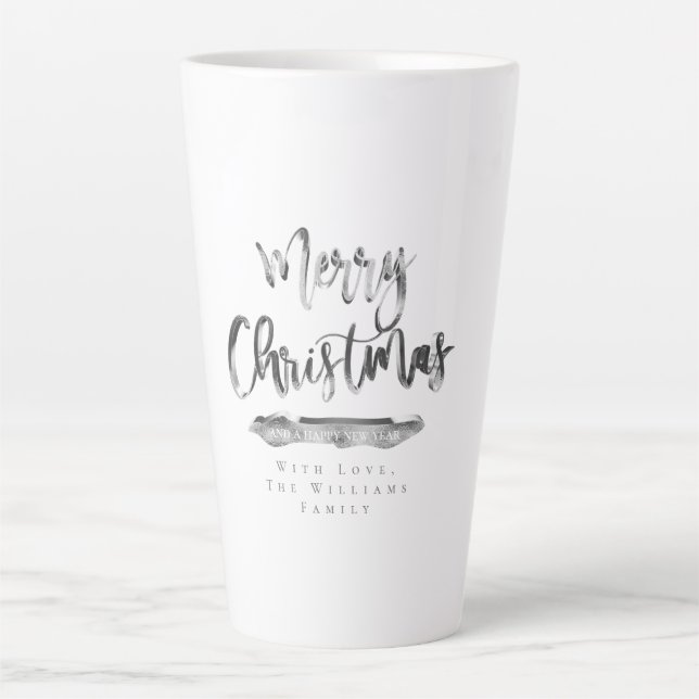 Tasse Latte Élégant Script Joyeux Noël et Bonne Année (Devant)