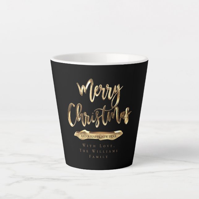 Tasse Latte Élégant Script Joyeux Noël et Bonne Année (Devant)