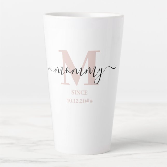 Tasse Latte Élégant script maman Monogramme rose subtil (Devant)