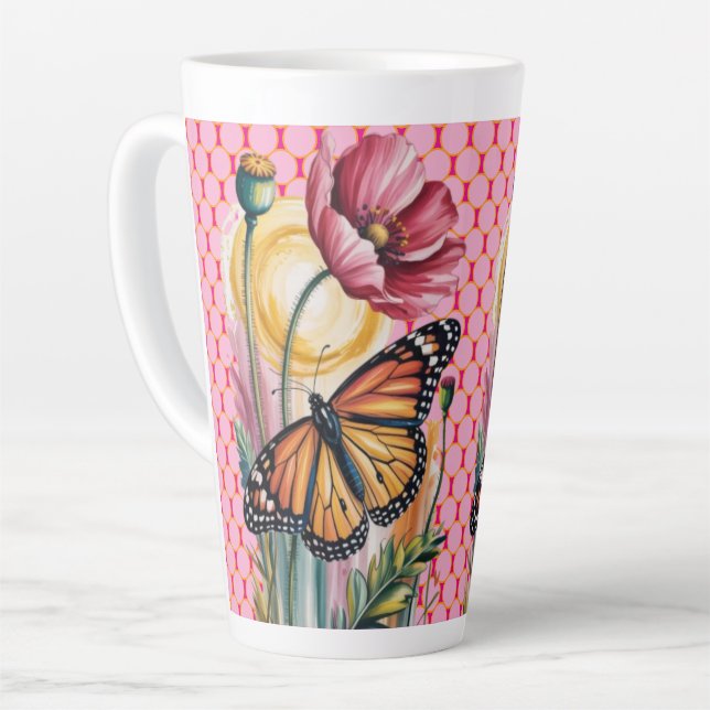 Tasse Latte Elégante carte de voeux florale aquarelle (Angle gauche)