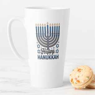 Tasse Latte Élégante fête de Hanouka - Art de vacances juif