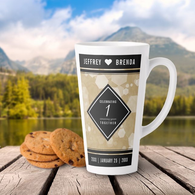 Tasse Latte Élégante fête du 1er anniversaire du Mariage de pa (Créateur téléchargé)