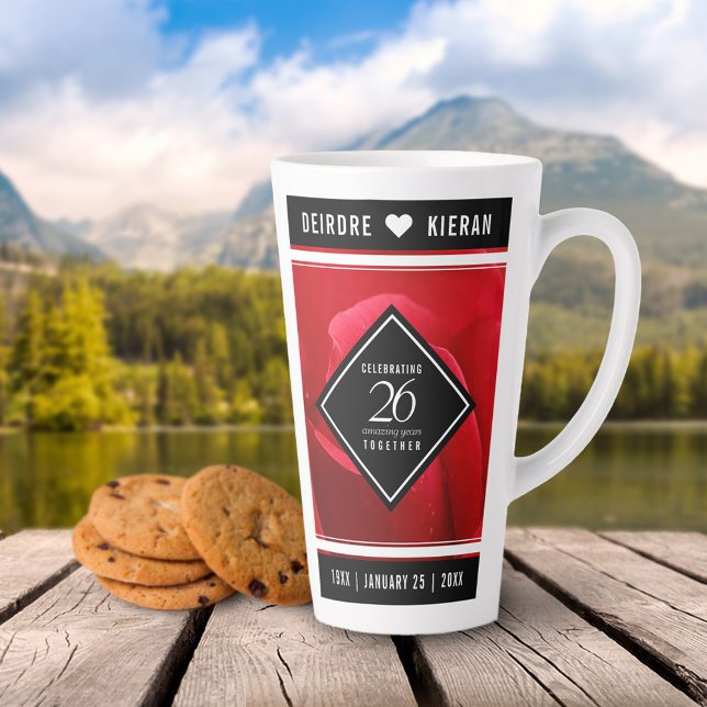 Tasse Latte Élégante fête du 26e anniversaire du Mariage Rose (Créateur téléchargé)