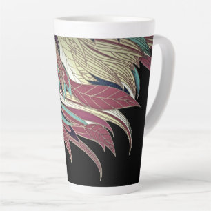 Tasse Latte Elégante feuille de plume abstrait noir turquoise 