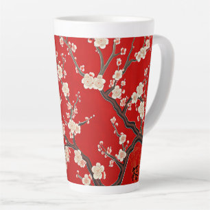 Tasse Latte Élégante floraison de prune rouge chinoise