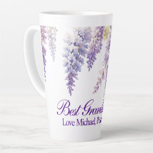 Tasse Latte Elégante glycine couleur pourpre à l'aquarelle flo