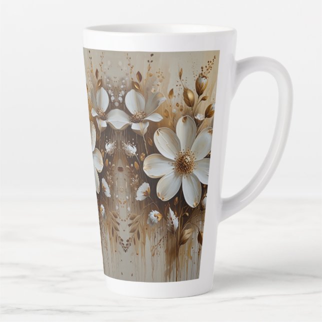 Tasse Latte Elégante peinture Abstraite à l'huile florale avec (Droite)
