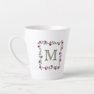 Tasse Latte Élégante Pomme Rouge Vin Noir Monogramme initial