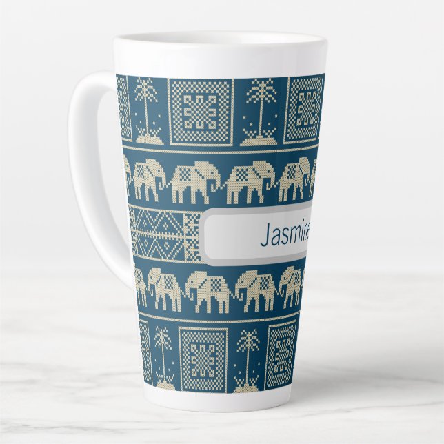 Tasse Latte Eléphant et arbres tribaux Personnalisé (Angle gauche)