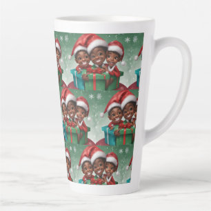 Tasse Latte Elfe de Noël afro-américain