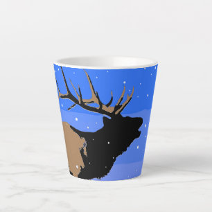 Tasse Latte Elk bouillonnant en hiver - Art original de la fau