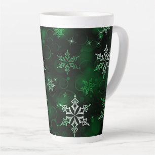 Tasse Latte Emerald Green Snowflake Motif