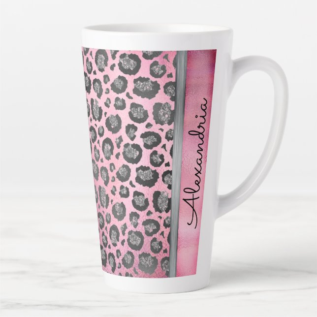 Tasse Latte Empreinte de léopard Glittery sur brillant rose ch (Droite)