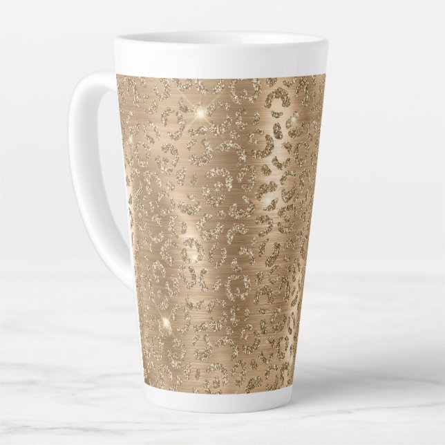 Tasse Latte Empreinte de léopard Gold Glam Parties scintillant (Angle gauche)