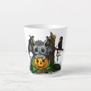 Tasse Latte En attente d'Halloween, Bat mignonne et Corbeau