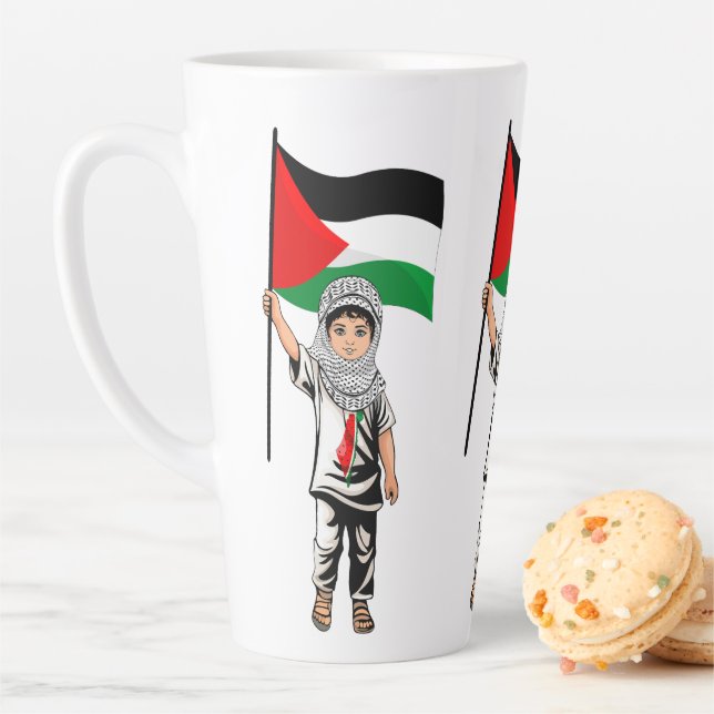 Tasse Latte Enfant avec Keffiyeh Palestine Drapeau et olivier (En situation)