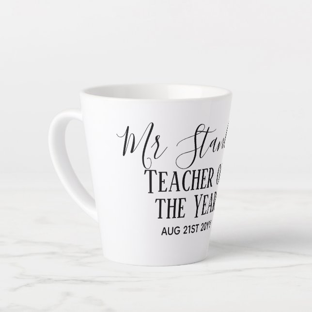 Tasse Latte Enseignant de l'année Personnalisé cadeau de texte (Angle gauche)
