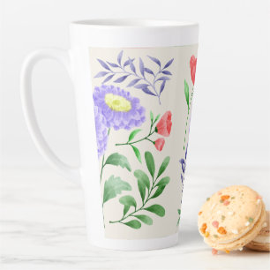 Tasse Latte Ensemble de fleurs peintes en aquarelle