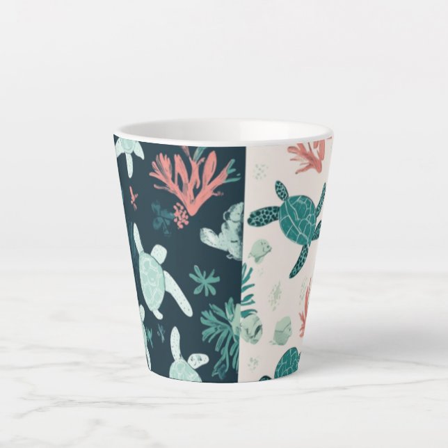 Tasse Latte Escapade sous-marine - Art de la tortue de mer (Devant)