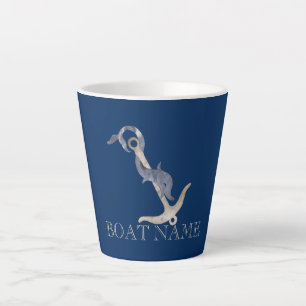 Tasse Latte Esprit nautique Ancre Dauphin Marine Bleu