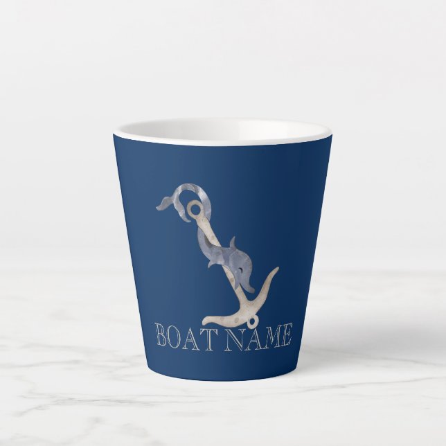 Tasse Latte Esprit nautique Ancre Dauphin Marine Bleu (Devant)