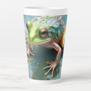 Tasse Latte "Essence d'émeraude : Grenouille verte en art frac