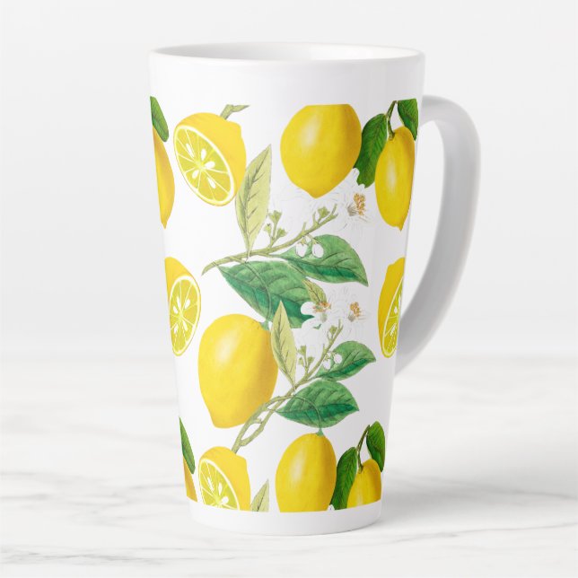 Tasse Latte Été, agrumes, style méditerranéen floral, citron  (Angle droit)