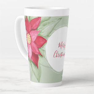 Tasse Latte Étoile de Noël Poinsettia Aquarelle peinte à la ma