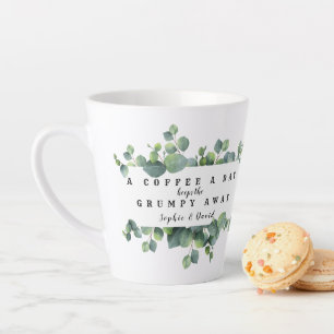 Tasse Latte Eucalyptus Feuillage Un Café Un Jour Monogramme
