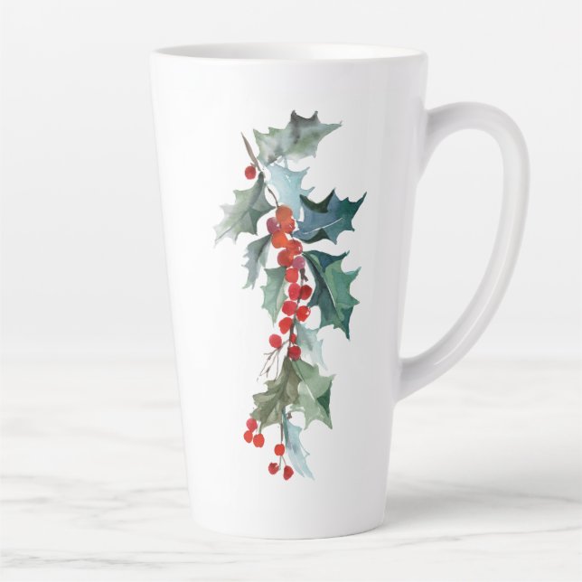 Tasse Latte Evergreens de Noël Holly et Berries (Droite)