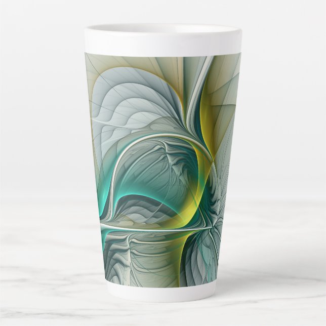 Tasse Latte Évolution fractale, Art Abstrait Turquoise d'or (Devant)
