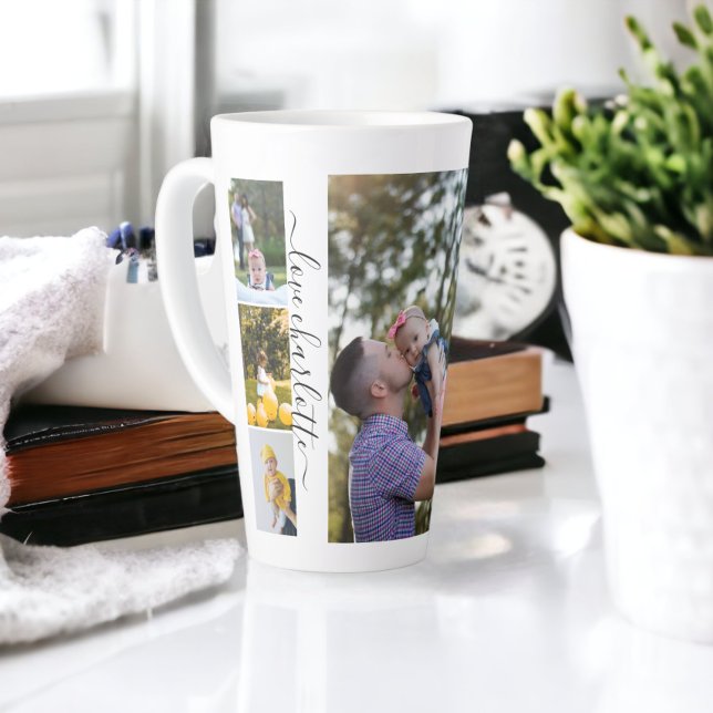 Tasse Latte Famille de collage de photos et de textes personna (Personalized Photo and Text Photo Collage Family Latte Mug from Ricaso. Add own photos and text)